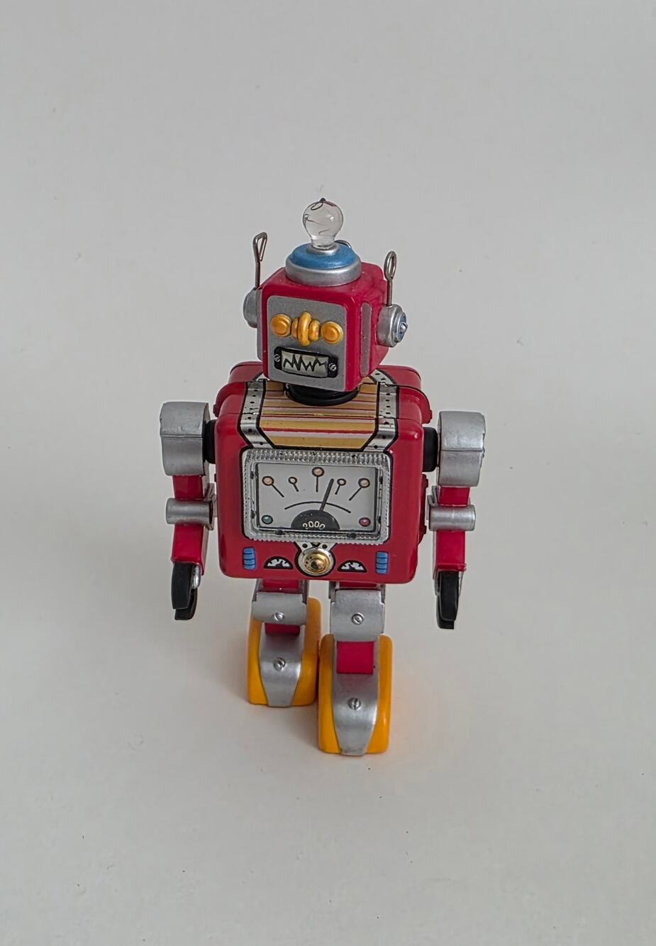 Retro Tin Toy Robot Red Silver Wind-Up Mechanical Style